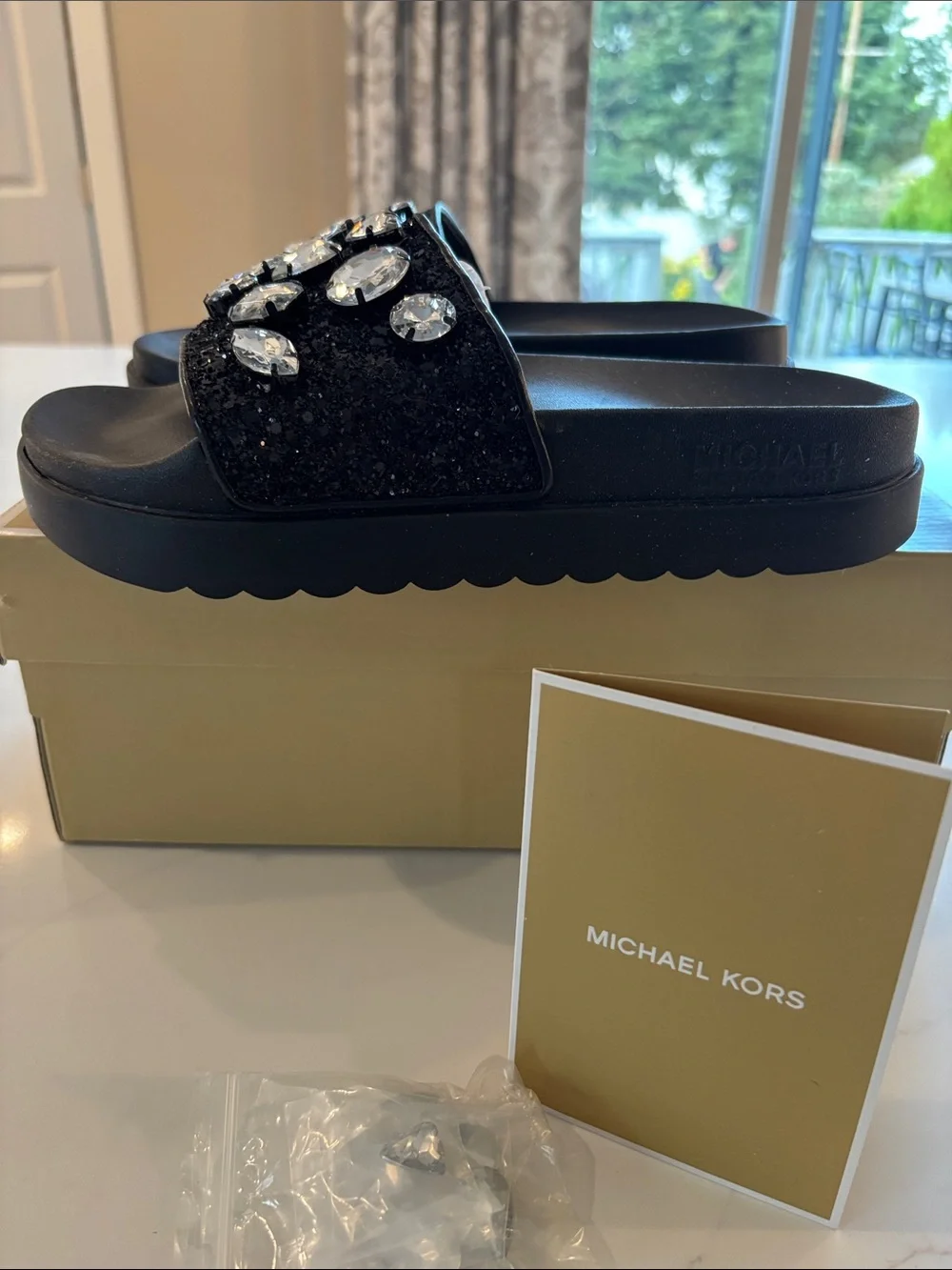 Michael Kors Black Jeweled Slide Sandals
